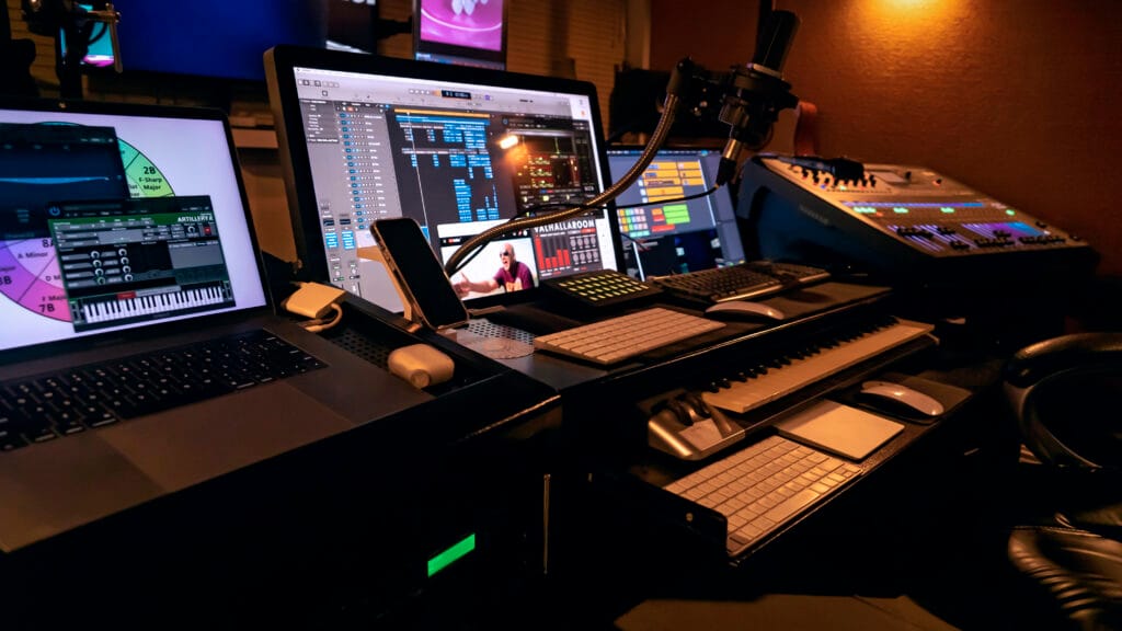 The switcher desk during a live show