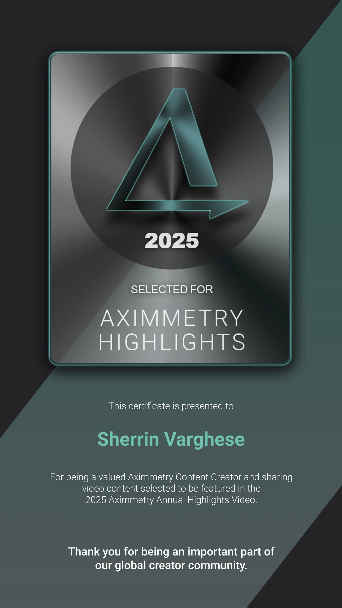 Aximmetry Highlights 2025 certificate