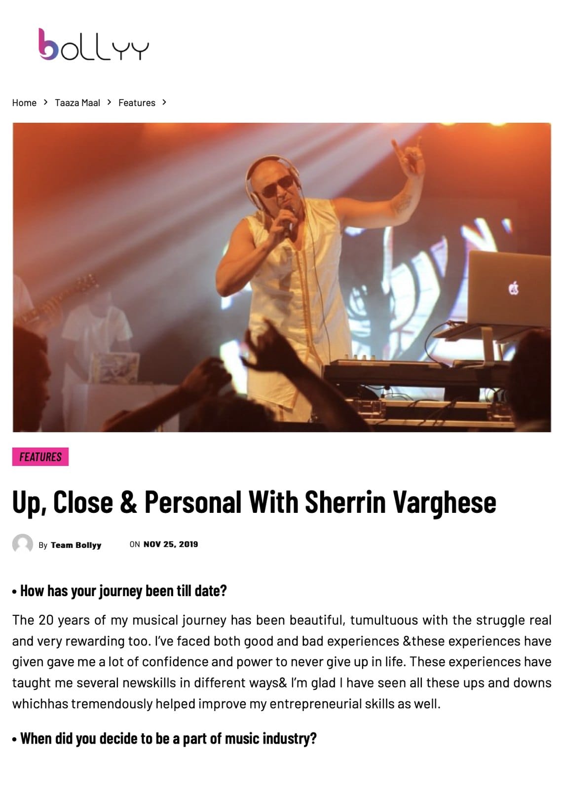 Bollyy, November 2019: Up, close and personal with Sherrin Varghese