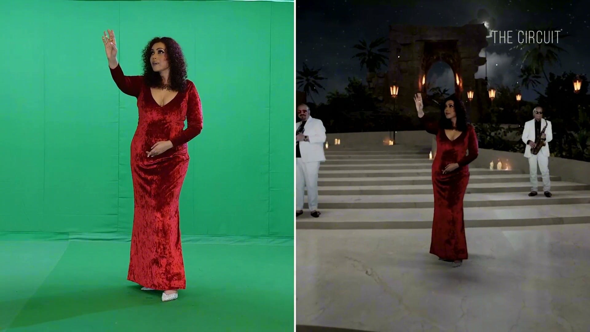 The chroma plate beside the finished frame, side by side